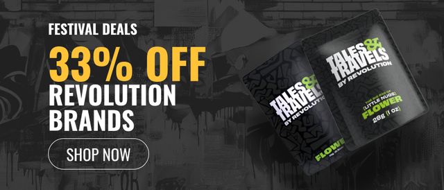 Cannabis Promo, Cannabis Sales, Cannabis Discounts, Cannabis on Sale, 33% Off Revolution Cannabis and Tales & Travels