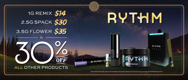 Cannabis Promo, Cannabis Sales, Cannabis Discounts, Cannabis on Sale, Rythm Sale