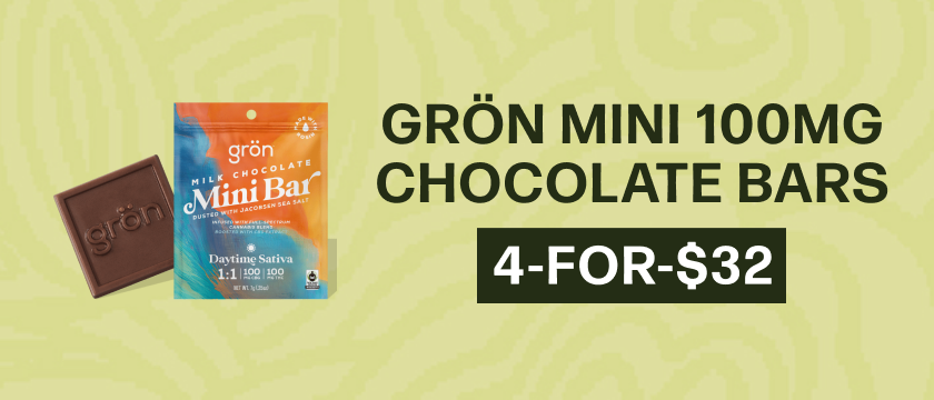 4-for-$32 Grön 100mg Ratio & Regular Mini Chocolate Bars