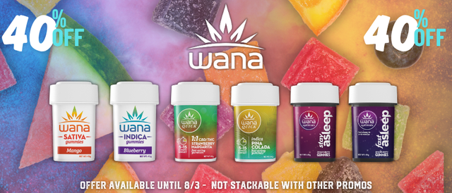 Cannabis Promo, Cannabis Sales, Cannabis Discounts, Cannabis on Sale, Wana Gummies 40% off