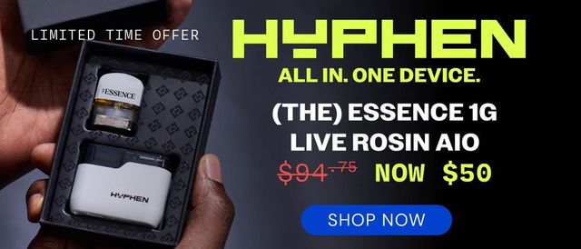 Cannabis Promo, Cannabis Sales, Cannabis Discounts, Cannabis on Sale, $50 (the) Essence 1g Live Rosin Hyphen AIO