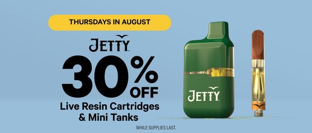 Cannabis Promo, Cannabis Sales, Cannabis Discounts, Cannabis on Sale, THURSDAYS: 30% Off Select Jetty Products