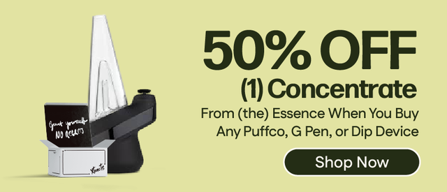 Cannabis Promo, Cannabis Sales, Cannabis Discounts, Cannabis on Sale, Buy A Puffco, GPen or Dip Device, Get 50% OFF a (the) Essence Concentrate