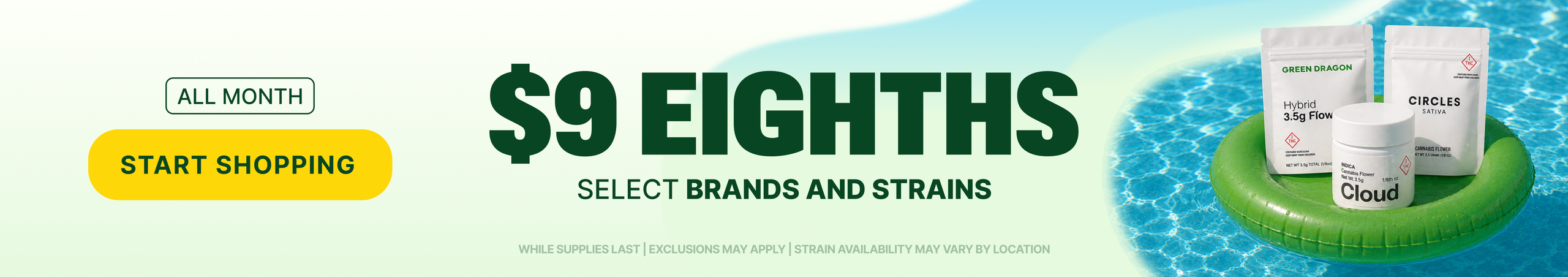 $9 Select Green Dragon, Circles & Cloud Eighths at Madison Cannabis Promo, Cannabis Sales, Cannabis Discounts, Cannabis on Sale, $9 Select Green Dragon, Circles & Cloud Eighths at Madison