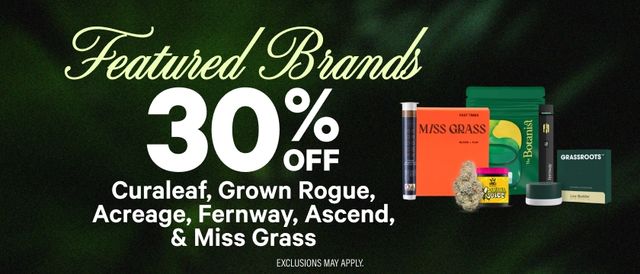 Cannabis Promo, Cannabis Sales, Cannabis Discounts, Cannabis on Sale, 30% Off Featured Brands