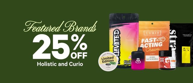 Cannabis Promo, Cannabis Sales, Cannabis Discounts, Cannabis on Sale, 25% Off Holistic & Curio Brands