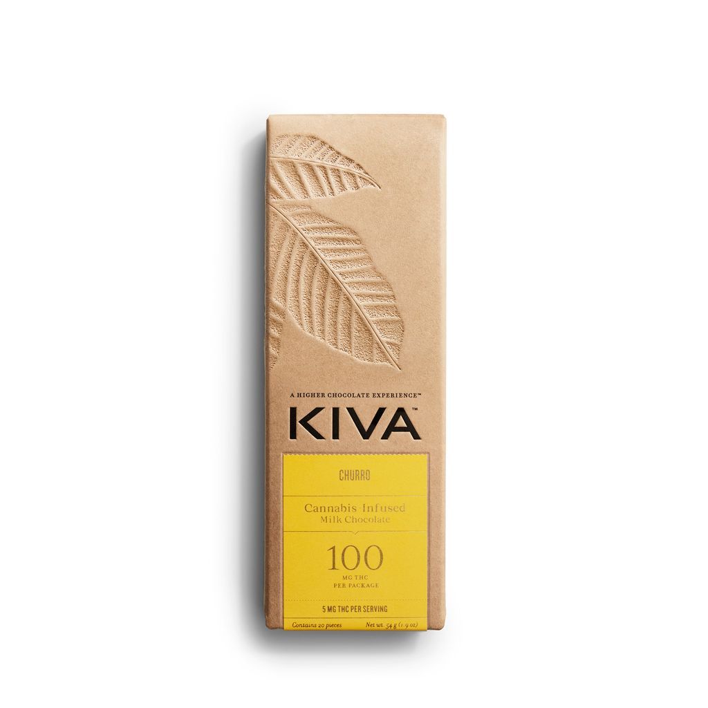 Kiva Confections Churro Milk Chocolate Bar Chocolate Candy Edible, 100mg, 20pk