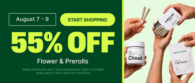 Cannabis Promo, Cannabis Sales, Cannabis Discounts, Cannabis on Sale, 55% OFF SELECT EIGHTHS + PREROLLS ALL WEEKEND LONG!
