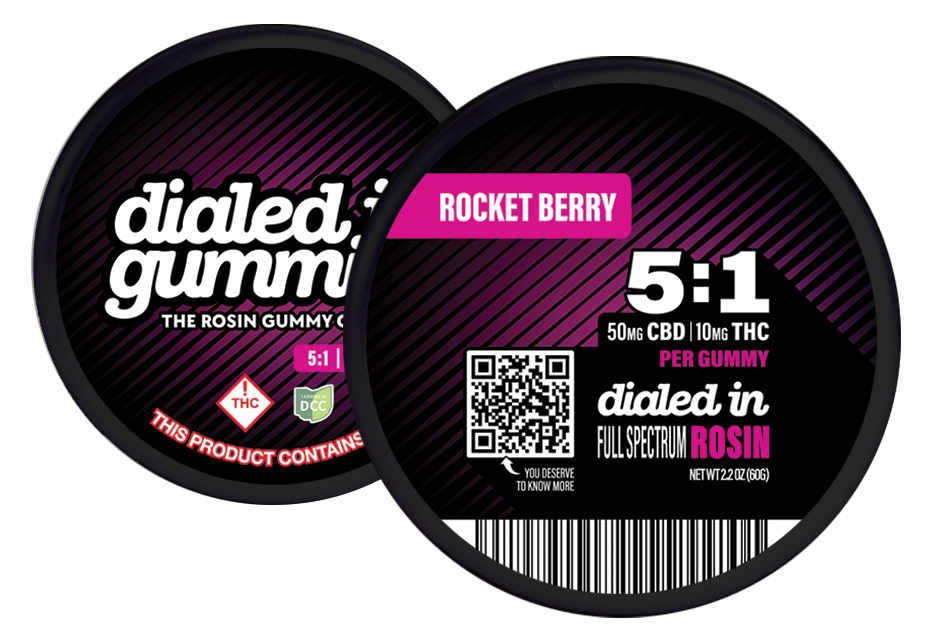 Dialed In Balance Rocket Berry Rosin 5:1 CBD:THC Gummies Candy Edible, 100mg, 10pk