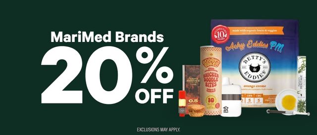 Cannabis Promo, Cannabis Sales, Cannabis Discounts, Cannabis on Sale, 20% Off MariMed Brands