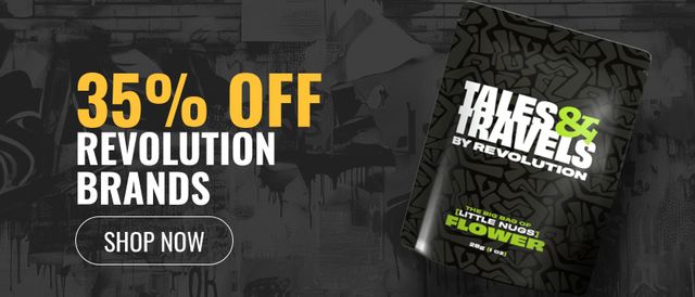 Cannabis Promo, Cannabis Sales, Cannabis Discounts, Cannabis on Sale, 35% Off Revolution Cannabis and Tales & Travels