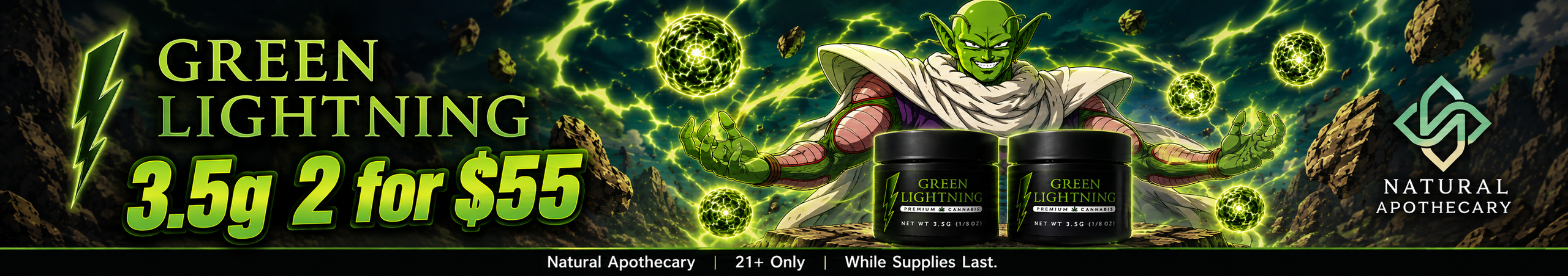 Cannabis Promo, Cannabis Sales, Cannabis Discounts, Cannabis on Sale, Green Lightning 3.5g 2 for $55!