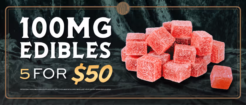 Cannabis Promo, Cannabis Sales, Cannabis Discounts, Cannabis on Sale, 5x 100mg Gummies for $50 - mix and match