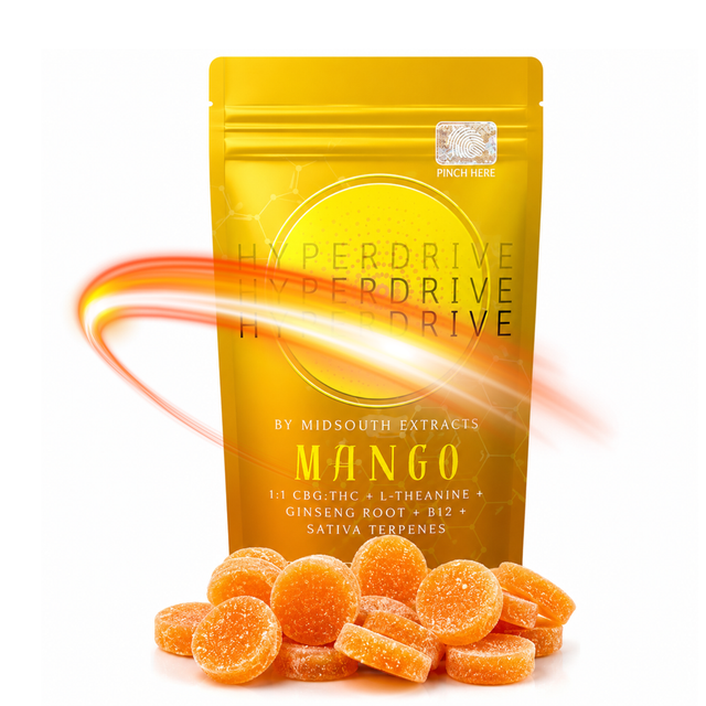 Gummies | Hyper Drive | Mango | 1:1 THC:CBG Mid South Extracts Gummies | Hyper Drive | Mango | 1:1 THC:CBG Mid South Extracts