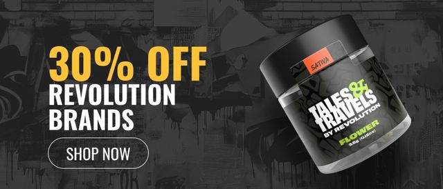 Cannabis Promo, Cannabis Sales, Cannabis Discounts, Cannabis on Sale, 30% Off Revolution Cannabis and Tales & Travels