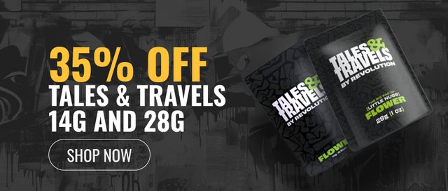 Cannabis Promo, Cannabis Sales, Cannabis Discounts, Cannabis on Sale, 35% Off Tales & Travels 14g and 28g Flower