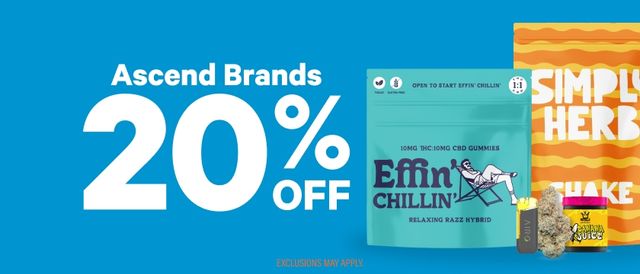 Cannabis Promo, Cannabis Sales, Cannabis Discounts, Cannabis on Sale, 20% Off Ascend Brands