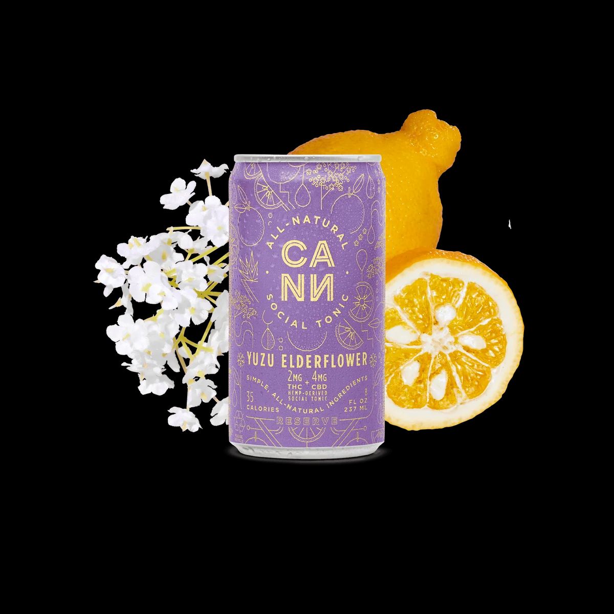 CANN Yuzu Elderflower Seltzer Carbonated Hemp Beverage, 3mg