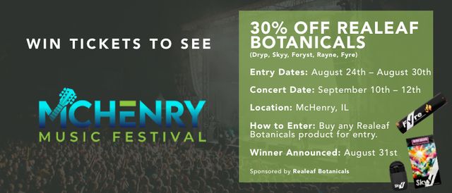 Cannabis Promo, Cannabis Sales, Cannabis Discounts, Cannabis on Sale, 30% off ReaLeaf Botanicals + McHenry Music fest entry