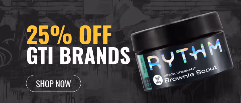 Cannabis Promo, Cannabis Sales, Cannabis Discounts, Cannabis on Sale, 25% Off Rythm, Beboe, Good Green, &Shine and More GTI Brands