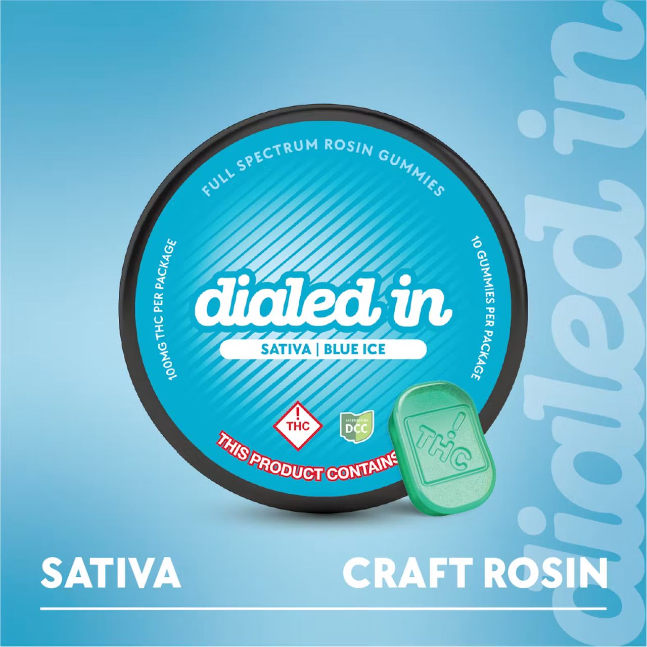 Dialed In Blue Ice Gummy Candy Edible, 100mg, 10pk