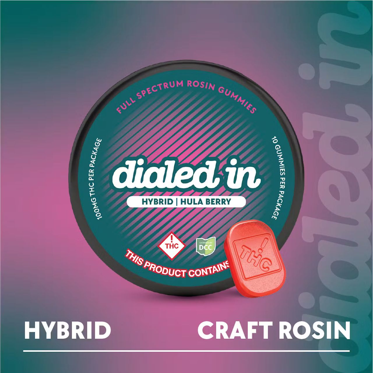 Dialed In Hula Berry Rosin Gummy Candy Edible, 100mg, 10pk