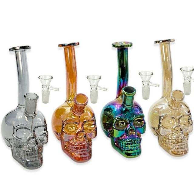 5.5" Electro Plated Skull Water Pipe High Mountain Imports