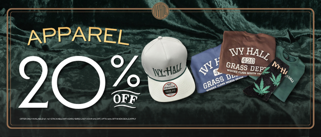 Cannabis Promo, Cannabis Sales, Cannabis Discounts, Cannabis on Sale, Apparel 20% Off!
