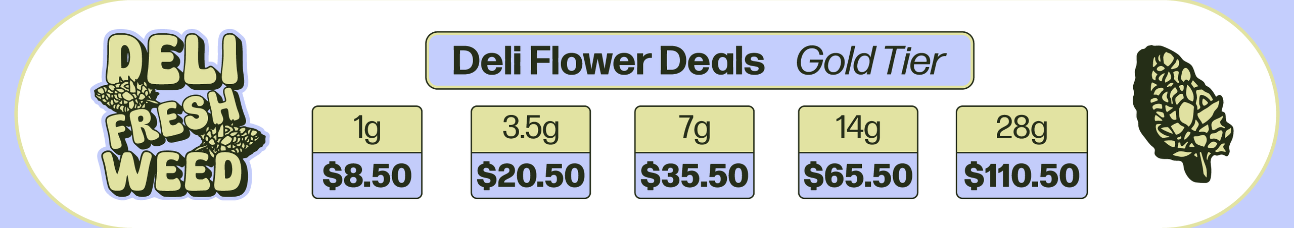 Cannabis Promo, Cannabis Sales, Cannabis Discounts, Cannabis on Sale, Gold Tier Deli Flower