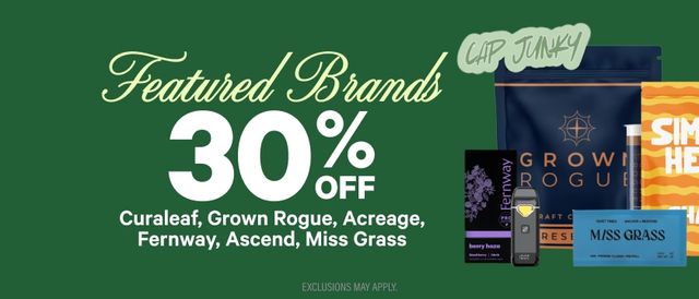 Cannabis Promo, Cannabis Sales, Cannabis Discounts, Cannabis on Sale, 30% Off Featured Brands