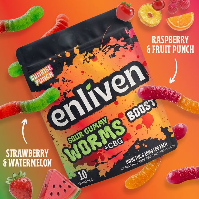 Sour Gummy Worms: Sunrise Punch - Boost Enliven Edibles