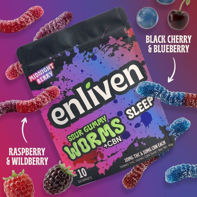Sour Gummy Worms: Midnight Berry - Sleep Enliven Edibles
