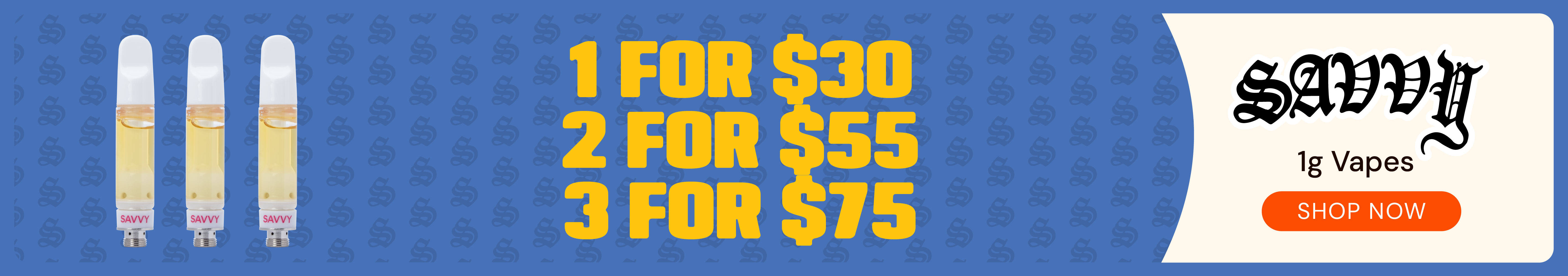 Savvy 1g Vapes: 1-for-$30, 2-for-$55, or 3-for-$75