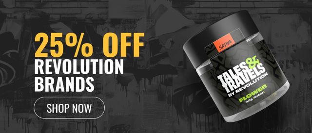 Cannabis Promo, Cannabis Sales, Cannabis Discounts, Cannabis on Sale, 25% Off Revolution Cannabis and Tales & Travels