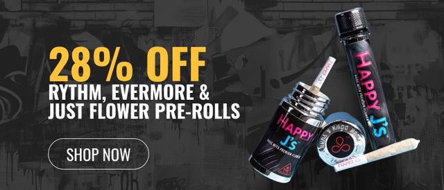 Cannabis Promo, Cannabis Sales, Cannabis Discounts, Cannabis on Sale, 28% off Rythm, Evermore & Just Flower Pre-rolls