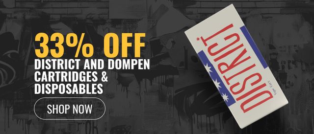 Cannabis Promo, Cannabis Sales, Cannabis Discounts, Cannabis on Sale, 33% off District and Dompen Cartridges & Disposables