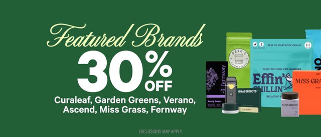 Cannabis Promo, Cannabis Sales, Cannabis Discounts, Cannabis on Sale, 30% Off Featured Brands