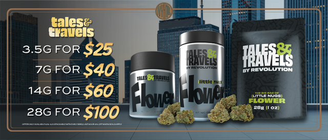 Cannabis Promo, Cannabis Sales, Cannabis Discounts, Cannabis on Sale, Tales & Travels Flower Sale!