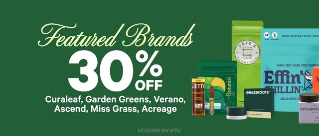 Cannabis Promo, Cannabis Sales, Cannabis Discounts, Cannabis on Sale, 30% Off Featured Brands