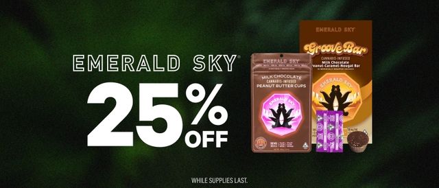Cannabis Promo, Cannabis Sales, Cannabis Discounts, Cannabis on Sale, TUESDAYS: 25% Off Emerald Sky Products