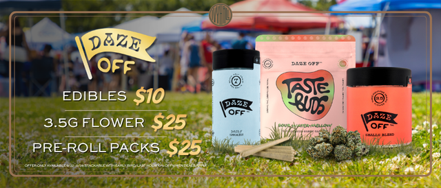 Cannabis Promo, Cannabis Sales, Cannabis Discounts, Cannabis on Sale, Daze Off Gummy Packs, 3.5g flower & Pre-Roll Sale!