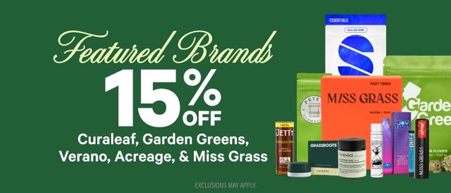 Cannabis Promo, Cannabis Sales, Cannabis Discounts, Cannabis on Sale, 15% Off Featured Brands