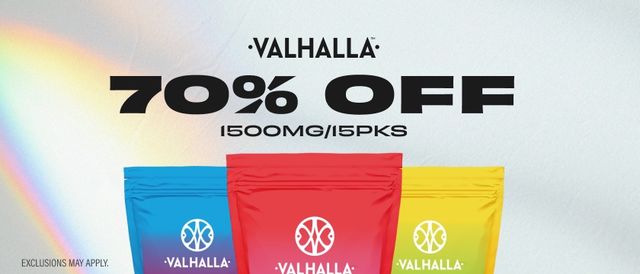 Cannabis Promo, Cannabis Sales, Cannabis Discounts, Cannabis on Sale, 70% Off Valhalla 1500mg/15pks