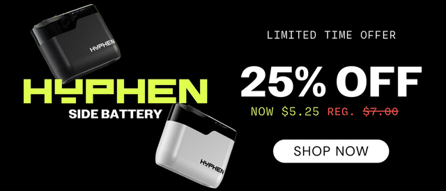 Cannabis Promo, Cannabis Sales, Cannabis Discounts, Cannabis on Sale, 25% OFF Hyphen Side-Bar Battery