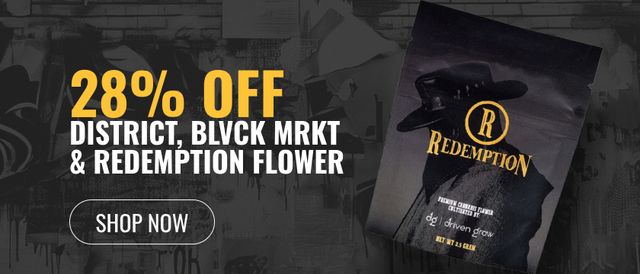 Cannabis Promo, Cannabis Sales, Cannabis Discounts, Cannabis on Sale, 28% off District, Blvck Mrkt & Redemption Flower