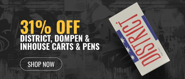 Cannabis Promo, Cannabis Sales, Cannabis Discounts, Cannabis on Sale, 31% off District, Dompen & InHouse Cartridges & Disposables