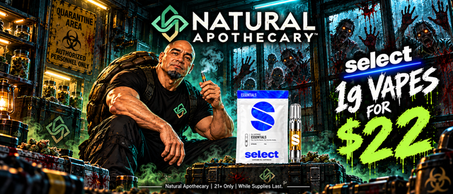 Cannabis Promo, Cannabis Sales, Cannabis Discounts, Cannabis on Sale, ALL Select 1g Vape $22!