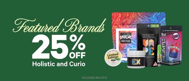 Cannabis Promo, Cannabis Sales, Cannabis Discounts, Cannabis on Sale, 25% Off Holistic & Curio Brands