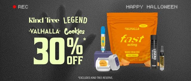 Cannabis Promo, Cannabis Sales, Cannabis Discounts, Cannabis on Sale, 30% Off Kind Tree, Legend, Cookies & Valhalla