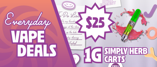 Cannabis Promo, Cannabis Sales, Cannabis Discounts, Cannabis on Sale, $25 Simply Herb 1G Cartridges